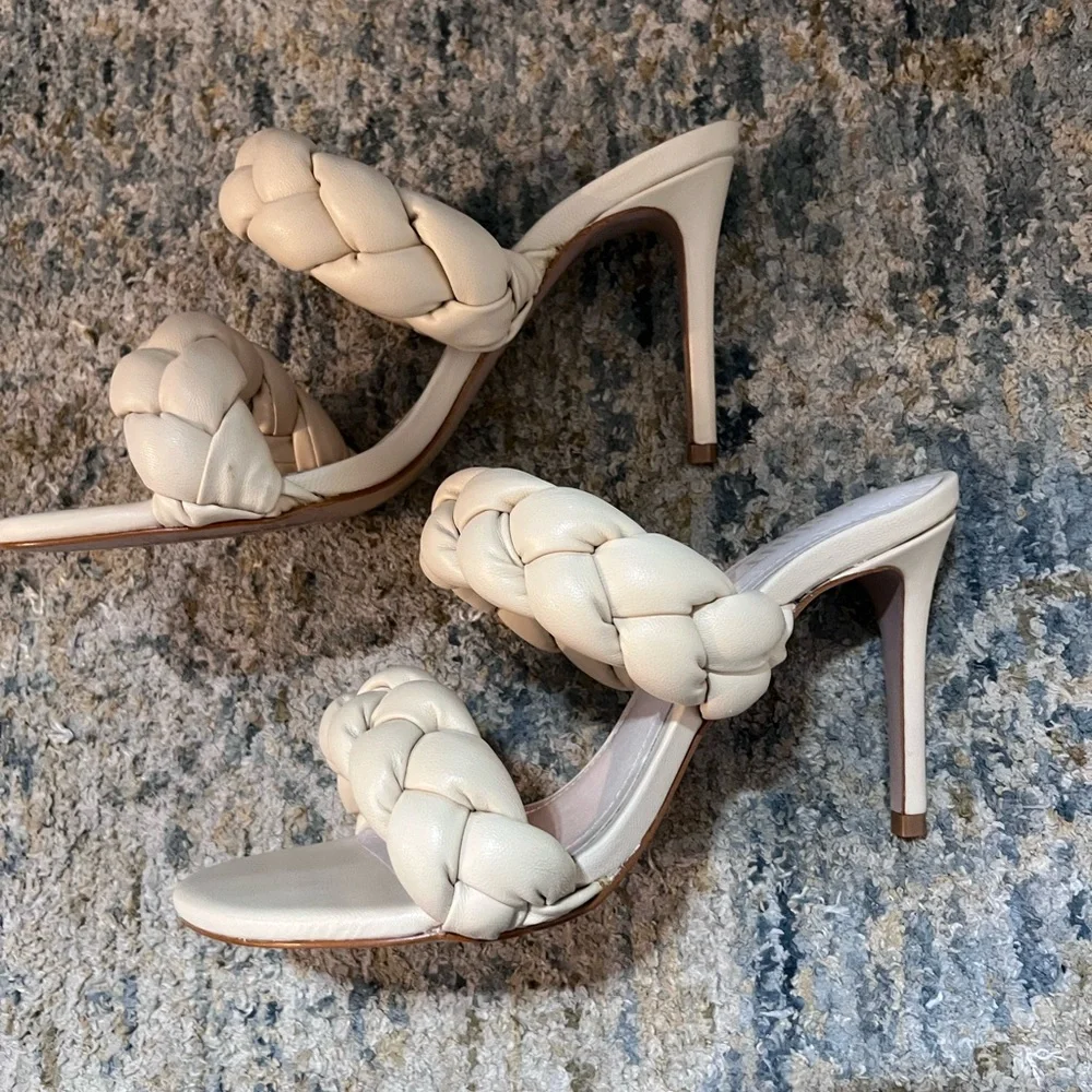 SCHUTZ Women's Braided Cream Colored Heel Slide Sandals Size 7.5